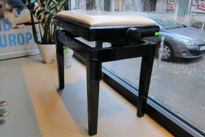 Стол за пиано Discacciati KD20 - черен гланц/бяла еко кожа