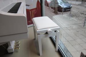 Стол за пиано - Discacciati - KD20, крака - бял гланц/сатен, седалка - бяла еко кожа